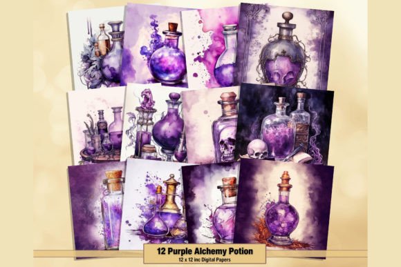 Brew Enchanting Visuals with Purple Alchemy Potion Digital Papers