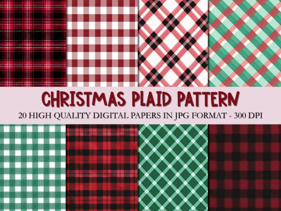 Christmas Plaid Pattern Digital Paper for Festive Projects
