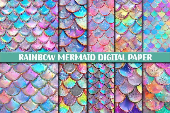 Enchanting Rainbow Mermaid Digital Paper Backgrounds
