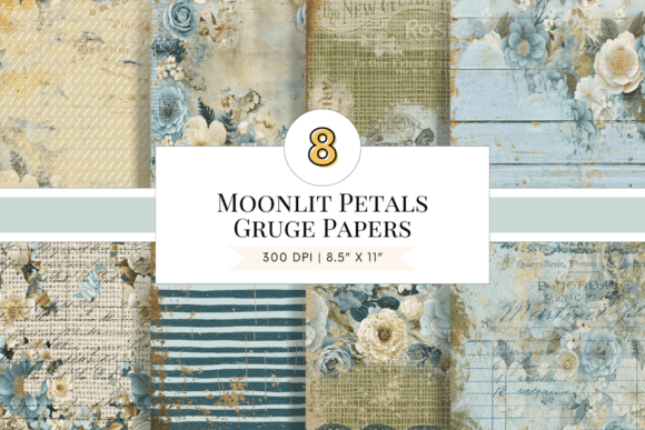 Moonlit Petals Grunge Digital Papers: Vintage Charm for Modern Makers