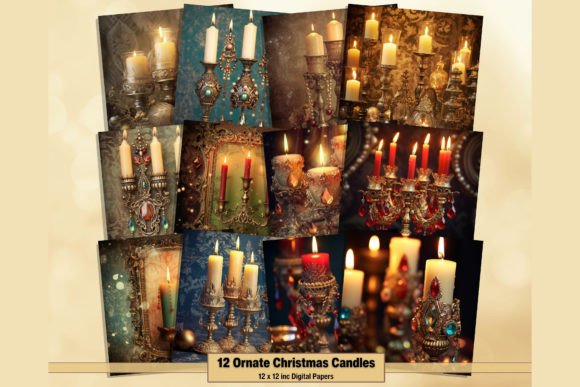 Ornate Christmas Candles Digital Papers