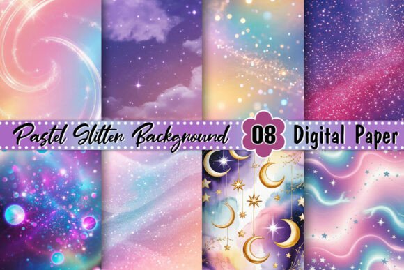 Pastel Pink Purple Glitter Background: 8 Digital Images