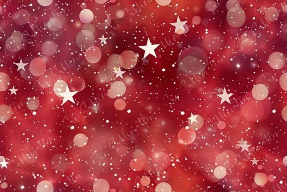 Red and White Christmas Background with Stars and Bokeh Lights