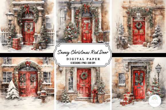 Snowy Christmas Red Door Background