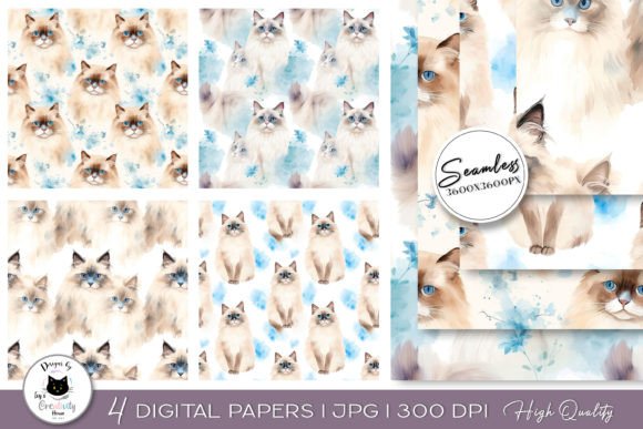 Watercolor Cat Seamless Digital Paper for Creative Projects